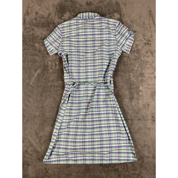 Vineyard Vines Dress Women Size 0 Blue Plaid Shirt Beach Light Vented Preppy - Picture 2 of 9